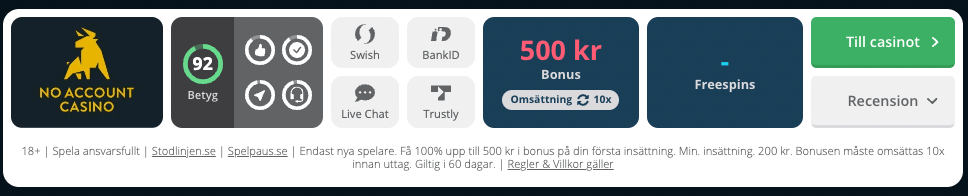 No Account Casino Bonus