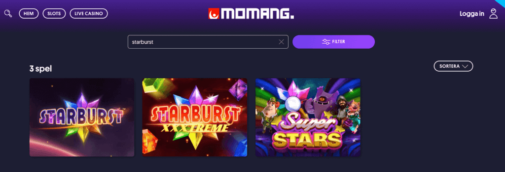 Starburst hos Momang Casino