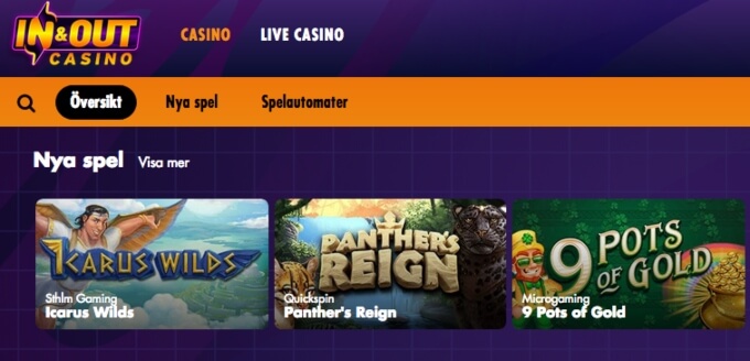 InAndOut Casino Spelutbud