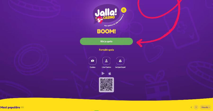 Jalla Casino huvudsida