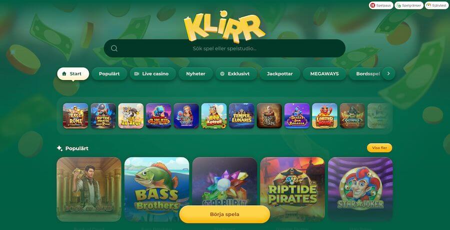 Klirr Casinos spelutbud