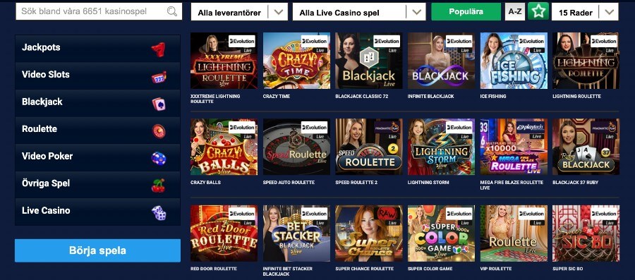 Kungaslottets livecasino