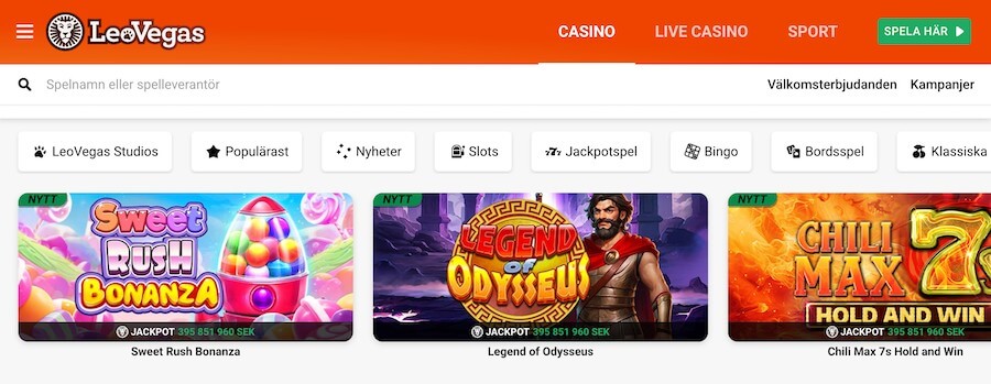LeoVegas spelutbud
