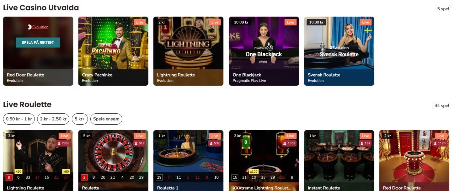 Live Casino hos Maria Casino