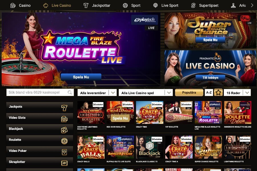 Mega Riches Live casino sektion