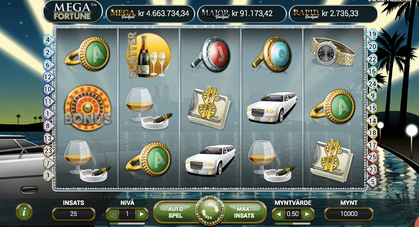 Mega Fortune spelplan.