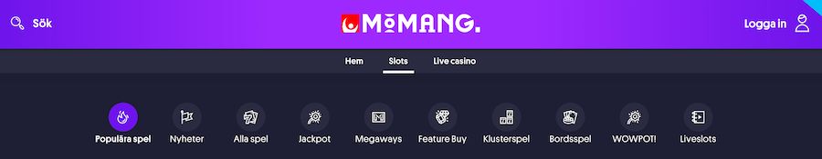 Speltyper hos Momang Casino