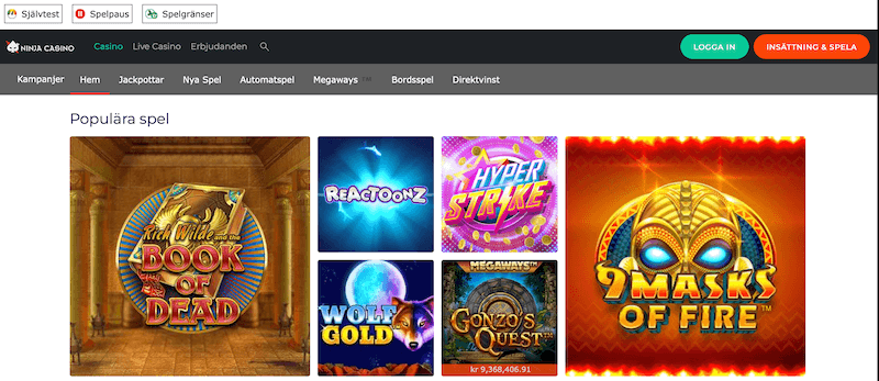Ninja Casino spelutbud.