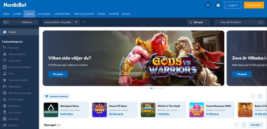 NordicBet Casino - huvudsida