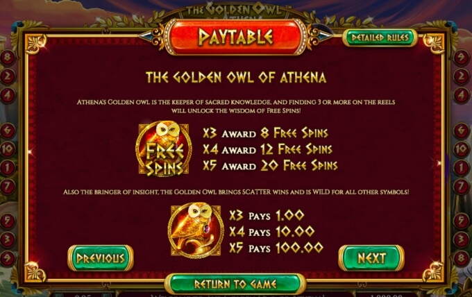 Golden Owl of Athena Slot Bonus