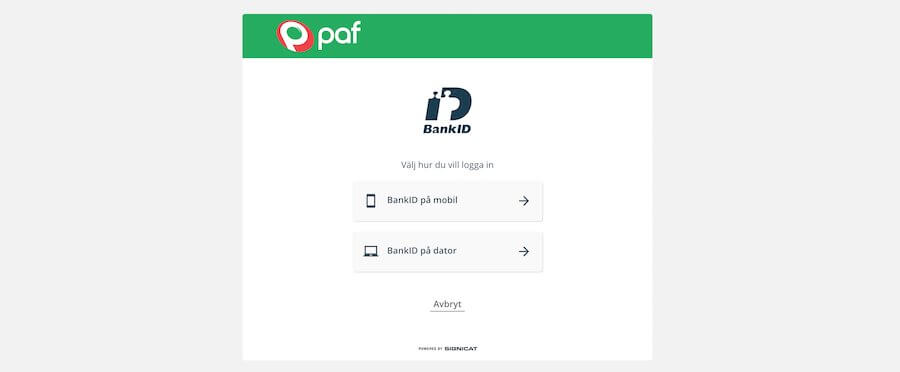 Paf Casinos inloggning med BankID