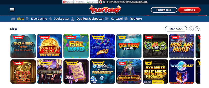 PlayToro spelutbud.