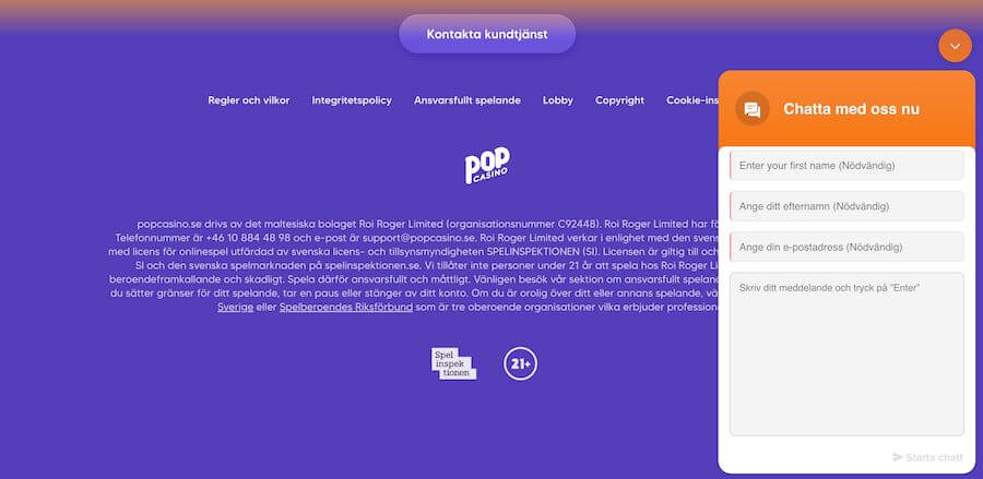 Pop Casinos kundtjänst