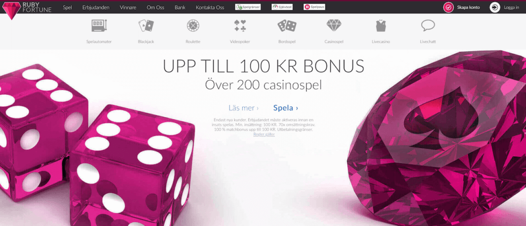 Ruby Fortunes hemsida.