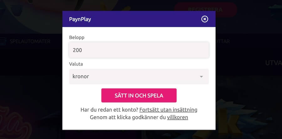 Slotstars process vid insättning