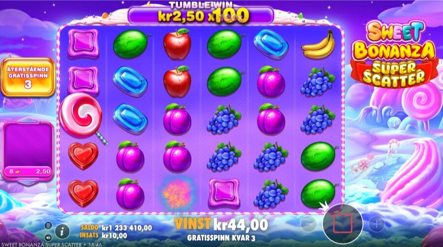 Free spins-läget i SWEET Bonanza Super Scatter