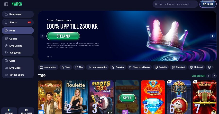 Swiper Casino - huvudsida