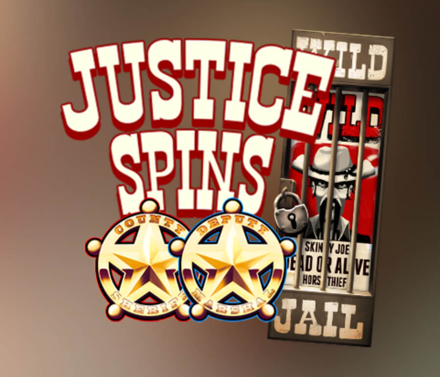 Wildsymbol och två stjärnsymboler från Tombstone No Mercy som symboliserar justice spins.