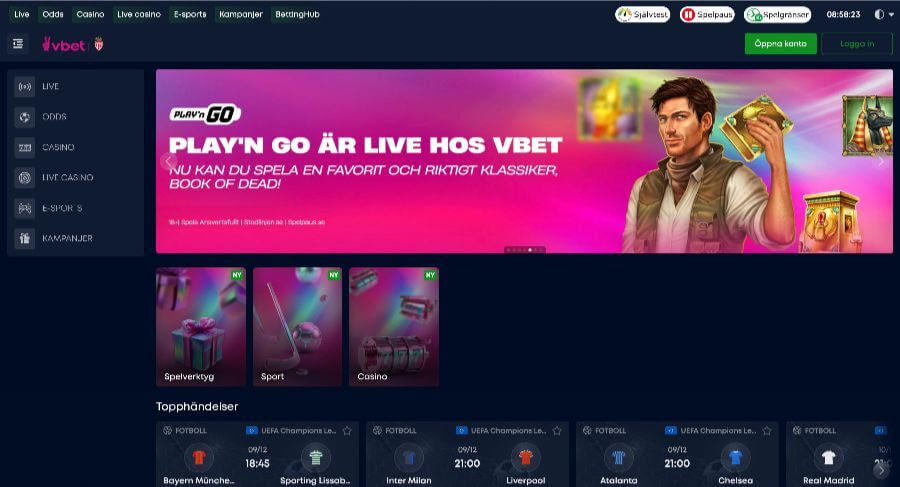 VBet Casino - Huvudsida