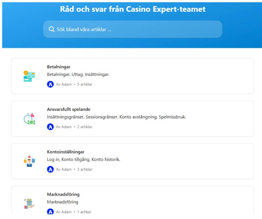 FAQ-Sektion hos Vera & John