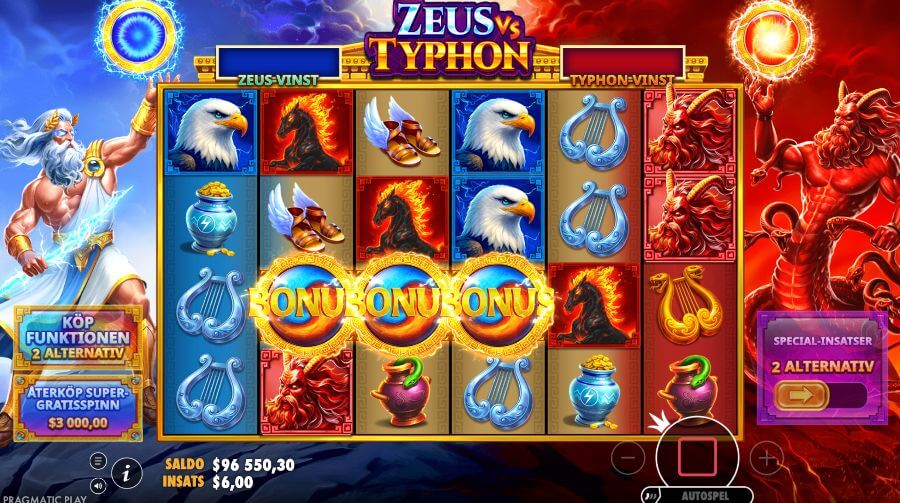 Zeus vs Typhos , Tre bonussymboler ger free spins!